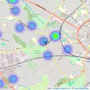 Merrick Binch Lettings & Sales - Coventry listings heatmap