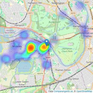 Miles & Bird - East Molesey listings heatmap