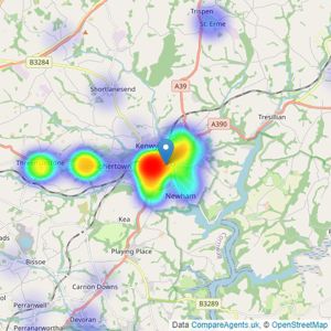 Miller Countrywide - Truro listings heatmap