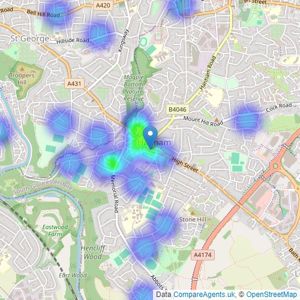 Moorfields Estate Agents - Hanham listings heatmap