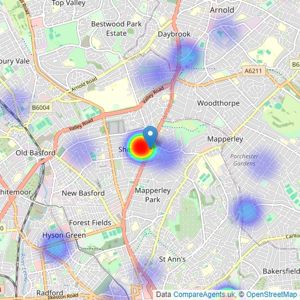 Northwood - Nottingham listings heatmap