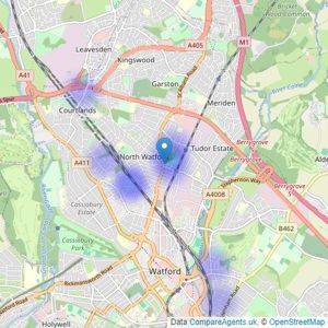 Northwood - Watford listings heatmap