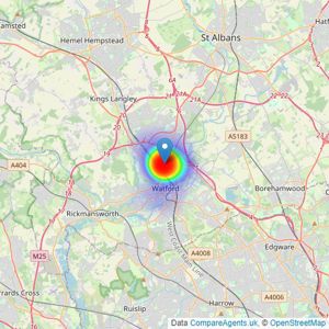 Oak Estates & Financial Services - Watford listings heatmap