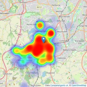 Oakmans Estate Agents - Northfield listings heatmap