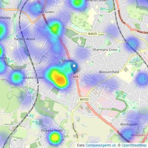 Oakmans Estate Agents - Shirley listings heatmap