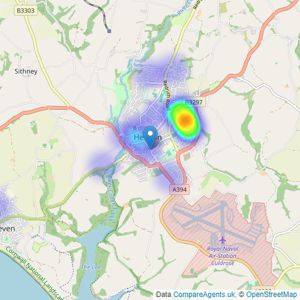 Olivers Estate Agents - Cornwall listings heatmap