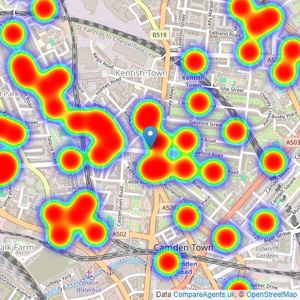 Olivers Town - Kentish Town - Sales listings heatmap