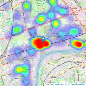 Pattinson Estate Agents - Wallsend listings heatmap