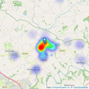 Pendle Hill Properties - Longridge listings heatmap