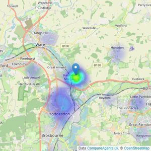 Peter Cuffaro Estate Agents - Stanstead Abbotts listings heatmap