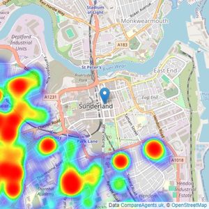 Peter Heron Residential Sales and Lettings - Sunderland listings heatmap