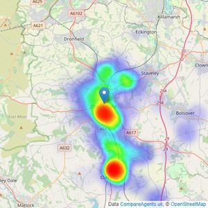 Pinewood Properties - Chesterfield listings heatmap