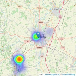 Platinum Property Agents - Worcestershire listings heatmap