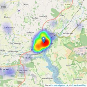 Potter's Estate Agents - Woodbridge listings heatmap