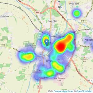 R A Bennett & Partners - Evesham listings heatmap