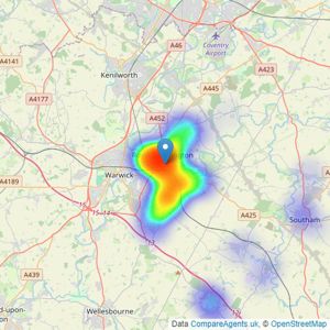 R A Bennett & Partners - Leamington Spa listings heatmap