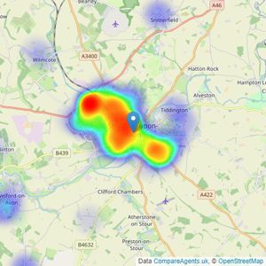 R A Bennett & Partners - Stratford Upon Avon listings heatmap