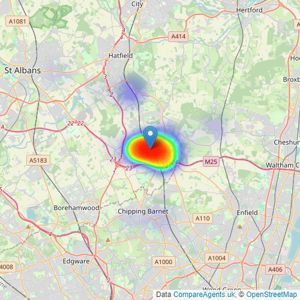 Raine & Co - Potters Bar listings heatmap