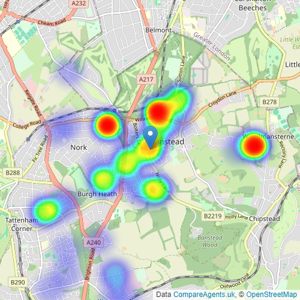 Ralph James Estate Agents - Banstead listings heatmap