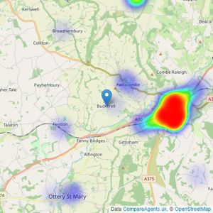 Red Homes Estate Agents - Buckerell listings heatmap