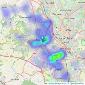 Reeds Rains - Newcastle under Lyme listings heatmap