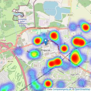 Reeds Rains - Prescot listings heatmap