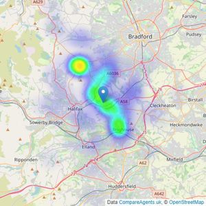 Reloc8 Properties - West Yorkshire listings heatmap