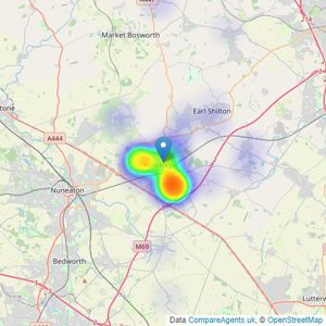 RH Homes & Property - Hinckley listings heatmap