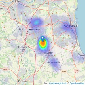 Safe & Secure Properties - Houghton Le Spring listings heatmap