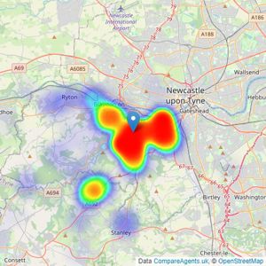 Sarah Mains Residential Sales and Lettings - Whickham listings heatmap