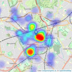 SeOUL Estate Agents - New Malden listings heatmap