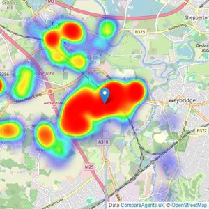 Seymours Estate Agents - Addlestone listings heatmap