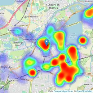 Seymours Estate Agents - Walton-on-Thames listings heatmap