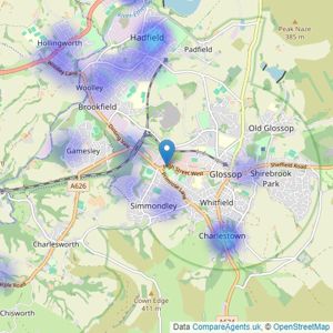 Simple Lettings and Sales - Glossop listings heatmap