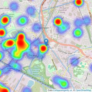 Skitts Estate Agents - Tipton listings heatmap