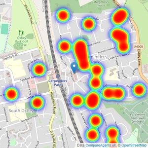 Slades Estate Agency - Carpenders Park listings heatmap