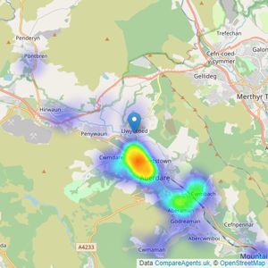 Sophie Hill Estate Agents - Aberdare listings heatmap