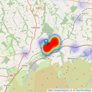 Stevens Estate Agents - Okehampton listings heatmap