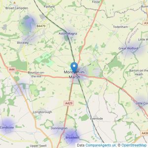 Strutt & Parker - Moreton-In-Marsh listings heatmap