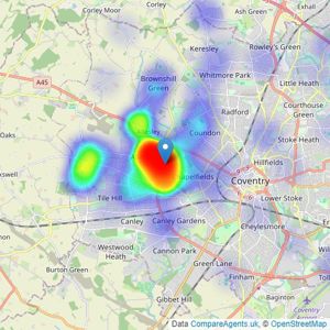 Tailor Made Sales and Lettings - Coventry listings heatmap