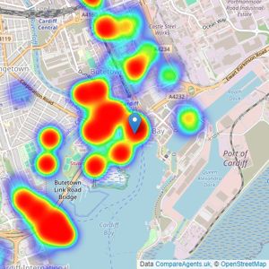 Taylors Estate Agents - Cardiff Bay listings heatmap