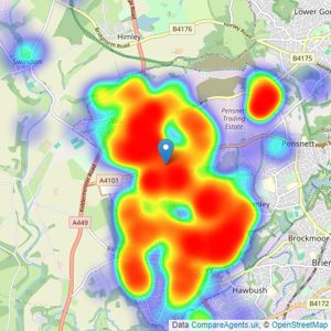 Taylors Estate Agents - Kingswinford listings heatmap