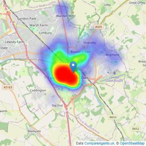 Taylors Estate Agents - Luton listings heatmap