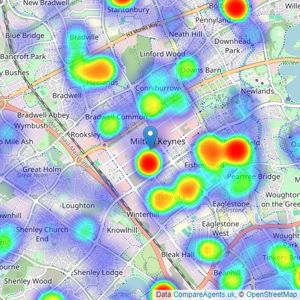 Taylors Estate Agents - Milton Keynes listings heatmap