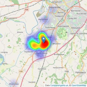 Taylors Estate Agents - Quedgeley listings heatmap