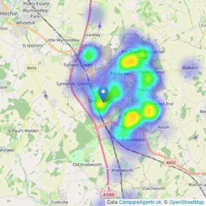 Taylors Estate Agents - Stevenage listings heatmap