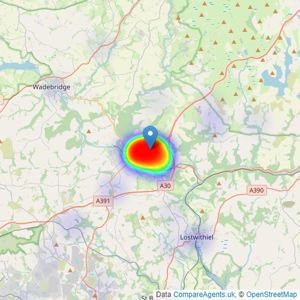 The Property Shop - Bodmin listings heatmap