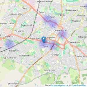 THP Chartered Surveyors - Cheltenham listings heatmap