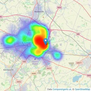 Up Estates - Coventry listings heatmap