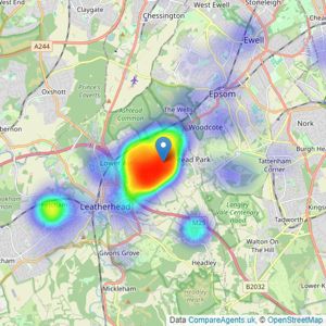 V&H Homes Sales & Lettings Specialists - Ashtead listings heatmap